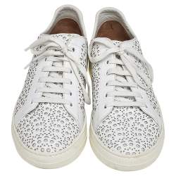 Pre Owned Alaia White Laser Cut Leather Sneakers Size 37