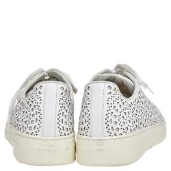 Pre Owned Alaia White Laser Cut Leather Sneakers Size 37