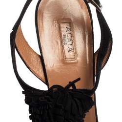 Pre Owned Alaia Black Suede Fringe T Strap Sandals Size 37