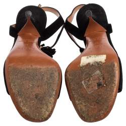 Pre Owned Alaia Black Suede Fringe T Strap Sandals Size 37