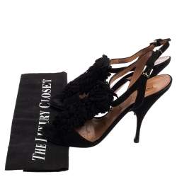 Pre Owned Alaia Black Suede Fringe T Strap Sandals Size 37