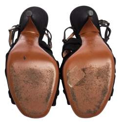 Pre Owned Alaia Black Fabric And Leather Slingback Sandals Size 37.5