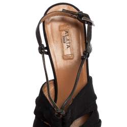 Pre Owned Alaia Black Fabric And Leather Slingback Sandals Size 37.5