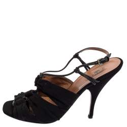 Pre Owned Alaia Black Fabric And Leather Slingback Sandals Size 37.5