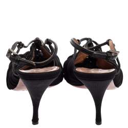 Pre Owned Alaia Black Fabric And Leather Slingback Sandals Size 37.5
