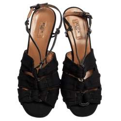 Pre Owned Alaia Black Fabric And Leather Slingback Sandals Size 37.5