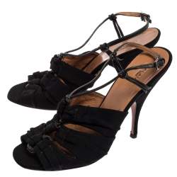 Pre Owned Alaia Black Fabric And Leather Slingback Sandals Size 37.5