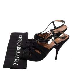 Pre Owned Alaia Black Fabric And Leather Slingback Sandals Size 37.5