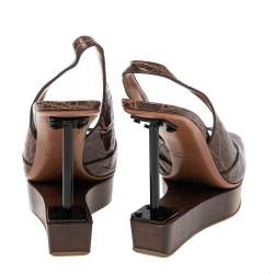 Alaia Brown Crocodile Leather Wooden Platform Slingback Sandals Size 39