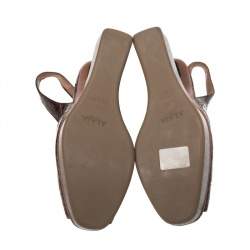 Alaia Brown Crocodile Leather Wooden Platform Slingback Sandals Size 39
