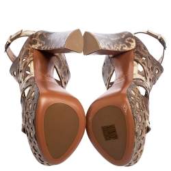 Pre Owned Alaia Brown/Cream Karung Cut Out Ankle Strap Platform Sandals Size 38