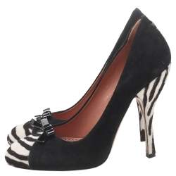 Alaia Black/White Suede And Zebra Print Calf Hair Bow Pumps Size 36