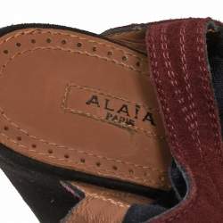 Pre Owned Alaia Burgundy/Black Suede Lace Up Platform Sandals Size 37.5