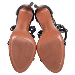 Pre Owned Alaia Black Leather Studded Cross Strappy Sandals Size 38