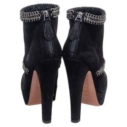 Pre Owned Alaia Black Suede Chain Detail Ankle Boots Size 36