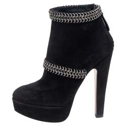 Pre Owned Alaia Black Suede Chain Detail Ankle Boots Size 36