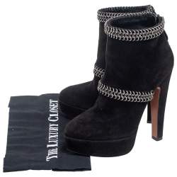 Pre Owned Alaia Black Suede Chain Detail Ankle Boots Size 36