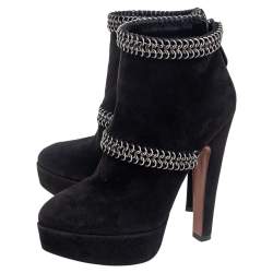 Pre Owned Alaia Black Suede Chain Detail Ankle Boots Size 36