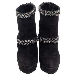 Pre Owned Alaia Black Suede Chain Detail Ankle Boots Size 36