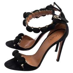 Pre Owned Alaia Black Suede Bombe Studded Open-Toe Sandals Size 36