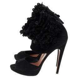 Pre Owned Alaia Black Suede Ruffle Ankle Cuff Platform Sandals Size 40
