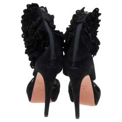 Pre Owned Alaia Black Suede Ruffle Ankle Cuff Platform Sandals Size 40