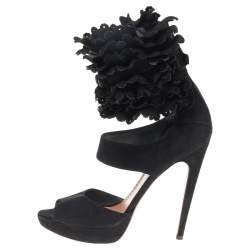 Pre Owned Alaia Black Suede Ruffle Ankle Cuff Platform Sandals Size 40