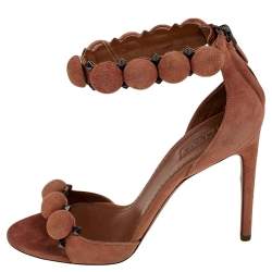 Pre Owned Alaia Beige Suede Bombe Ankle Strap Sandals Size 37