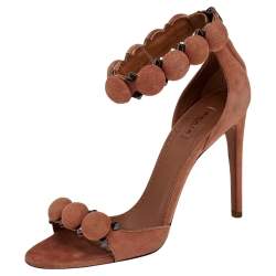 Pre Owned Alaia Beige Suede Bombe Ankle Strap Sandals Size 37