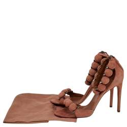 Pre Owned Alaia Beige Suede Bombe Ankle Strap Sandals Size 37