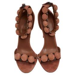 Pre Owned Alaia Beige Suede Bombe Ankle Strap Sandals Size 37