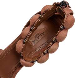 Pre Owned Alaia Beige Suede Bombe Ankle Strap Sandals Size 37