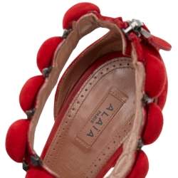 Pre Owned Alaia Red Suede Studded 'Bombe' T-Strap Ankle Cuff Sandals Size 38