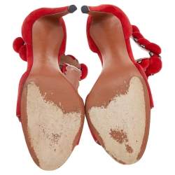 Pre Owned Alaia Red Suede Studded 'Bombe' T-Strap Ankle Cuff Sandals Size 38