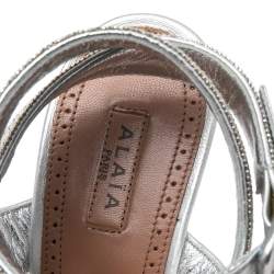 Pre Owned Alaia Silver Leather Beads Embellished Strappy Sandals Size 38
