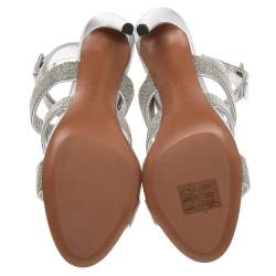 Pre Owned Alaia Silver Leather Beads Embellished Strappy Sandals Size 38