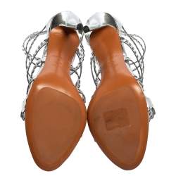 Pre Owned Alaia Silver Cutout Mirror Leather Caged Sandals Size 38.5