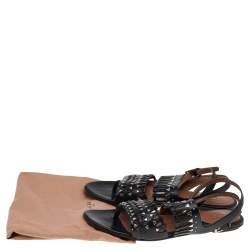 Pre Owned Alaia Black Leather Studded Accents Ankle Strap Flat Sandals Size 37