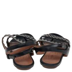 Pre Owned Alaia Black Leather Studded Accents Ankle Strap Flat Sandals Size 37