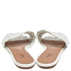 Pre Owned Alaia White Laser Cut Leather Slide Sandals Size 39