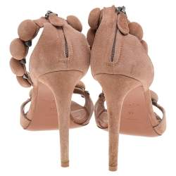 Pre Owned Alaia Beige Suede Bombe Ankle Strap Sandals Size 37