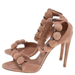 Pre Owned Alaia Beige Suede Bombe Ankle Strap Sandals Size 37