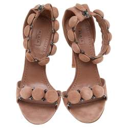 Pre Owned Alaia Beige Suede Bombe Ankle Strap Sandals Size 37