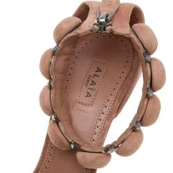 Pre Owned Alaia Beige Suede Bombe Ankle Strap Sandals Size 37