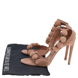 Pre Owned Alaia Beige Suede Bombe Ankle Strap Sandals Size 37