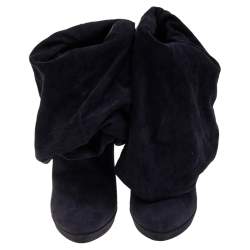 Alaia Navy Blue Suede Ankle Length Boots Size 38