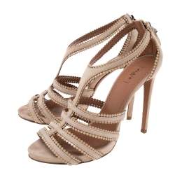 Alaia Beige Suede Laser Cut Out Sandals Size 39.5