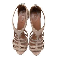 Alaia Beige Suede Laser Cut Out Sandals Size 39.5