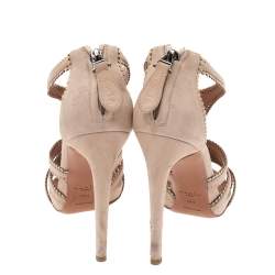 Alaia Beige Suede Laser Cut Out Sandals Size 39.5