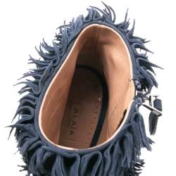 Pre Owned Alaia Navy Blue Suede Ruffled Ankle Boots Size 39.5